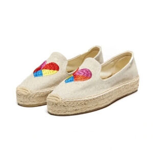 Soludos x Anthropologie rainbow heart‎ espadrilles size 8 slip on embroidered